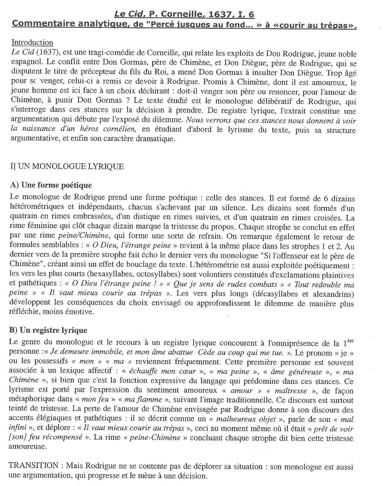 commentaire le cid
